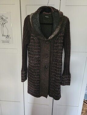Papa Vancouver Brown Multi-Tone Longline Button Cardigan Sz L